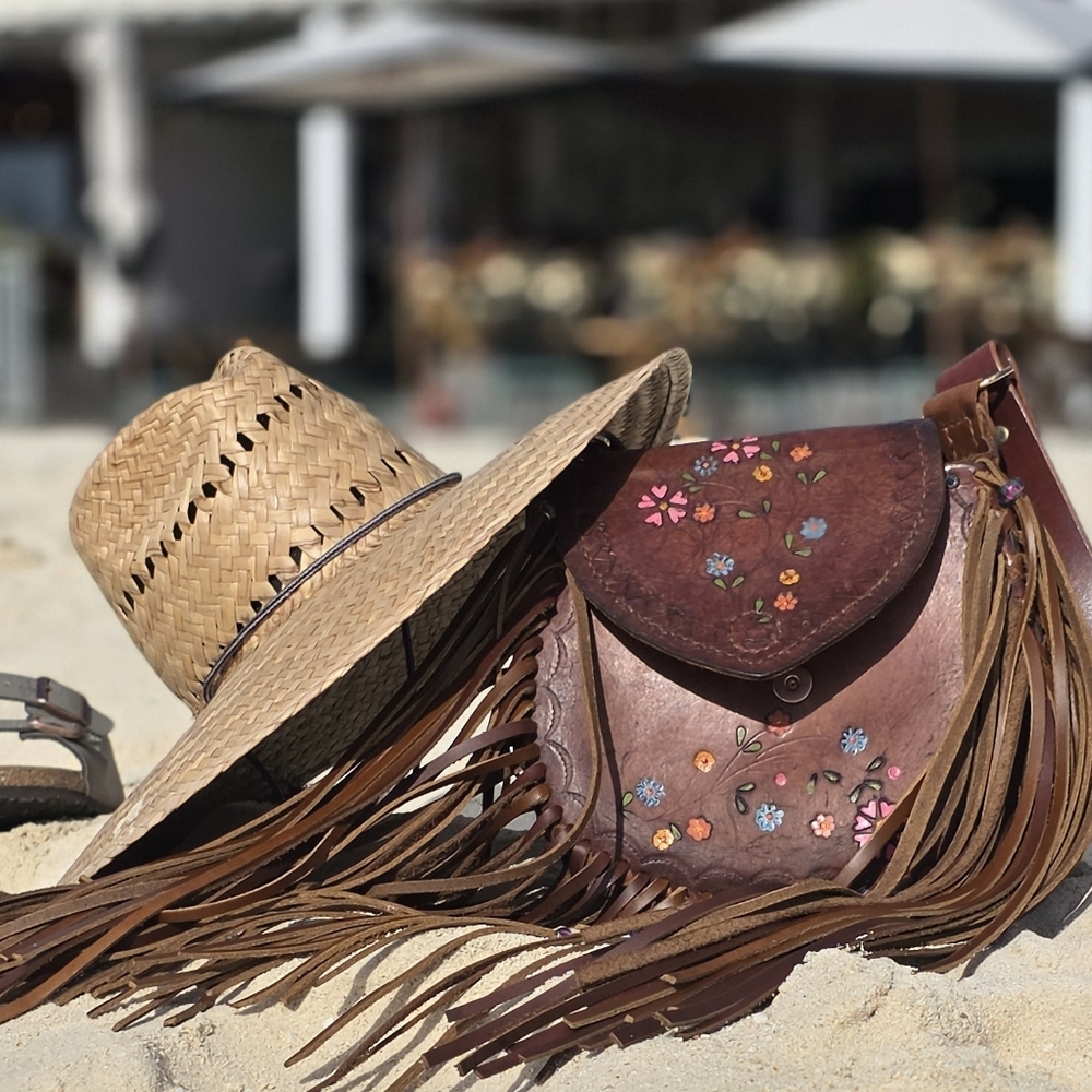 Handmade Tooled Leather Fringe Bag - Picture 6 of 13
